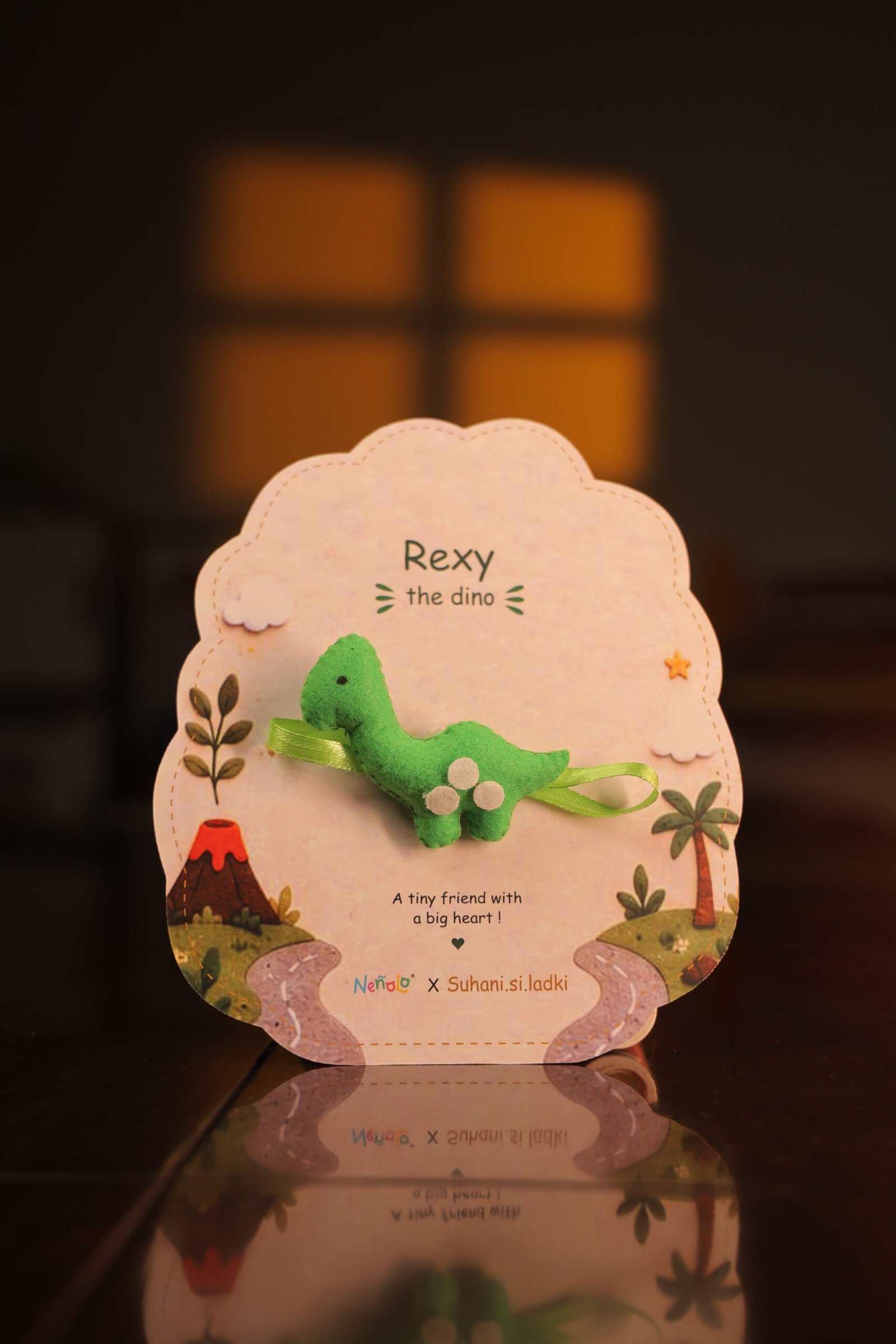 Nenolo Green Dinosaur Rakhi for kids with Keepsake Keychain