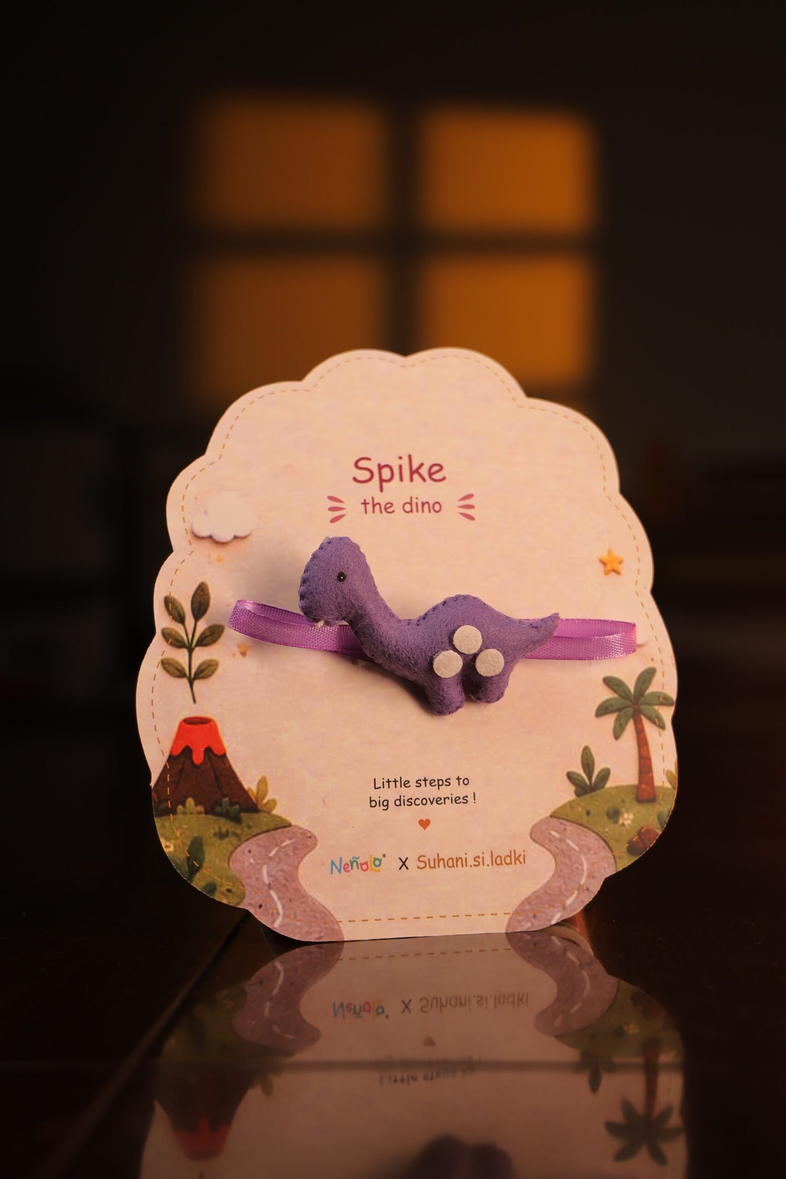Nenolo Purple Dinosaur Rakhi for Kids with Kwwpsake Keychain
