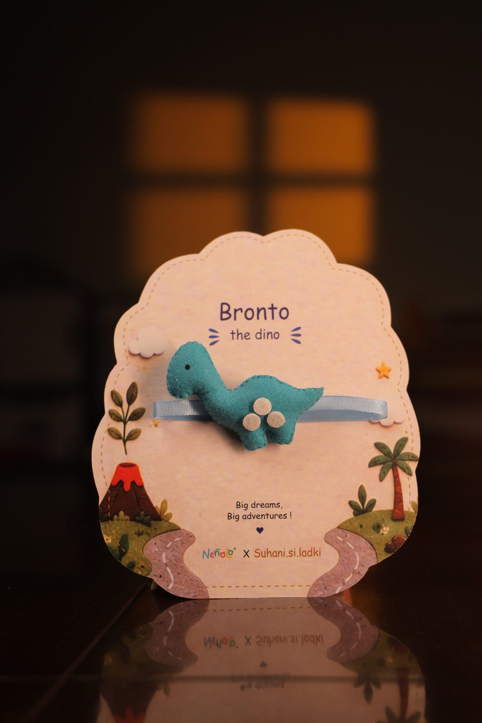 Nenolp Blue Dinosaur Rakhi and Keepsake Keychain
