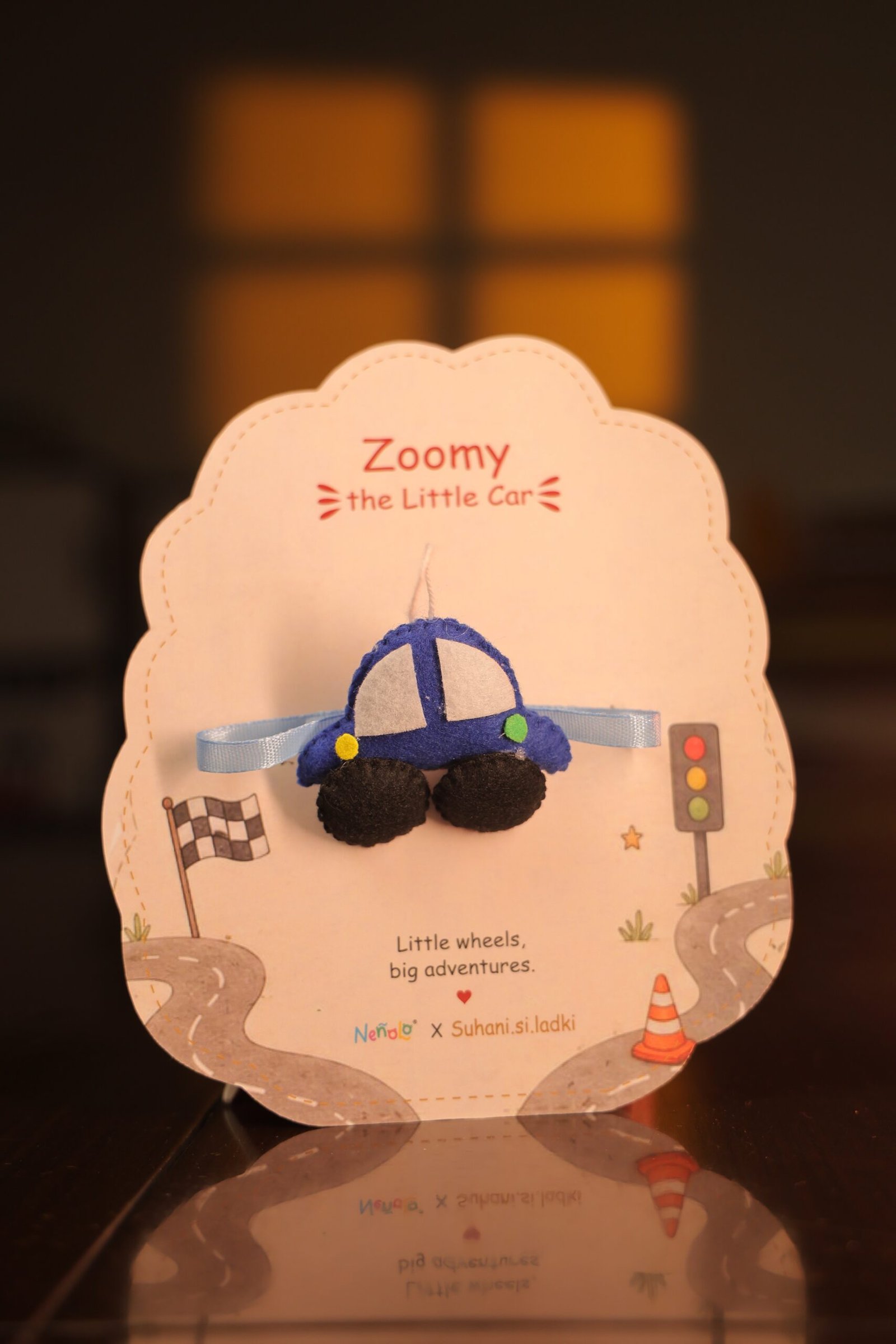 Nenolo blue car Rakhi for kids with a keepsake Keychain
